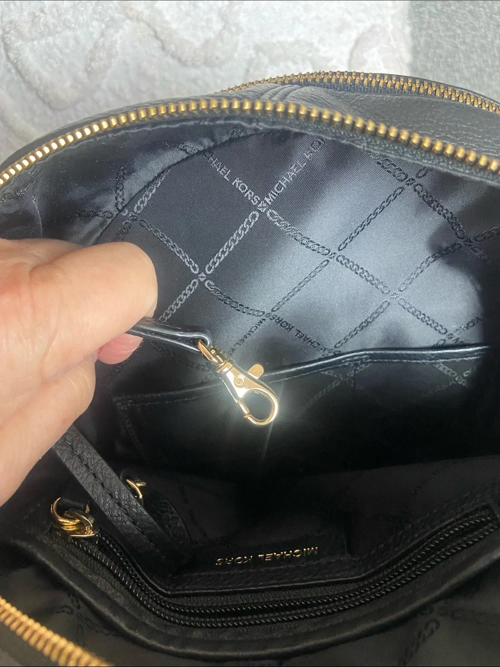 Michael Kors Black Pebbled Leather Backpack with Gold Hardware Accents